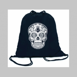 Smrtka - Lebka ornamenty ľahké sťahovacie vrecko ( batôžtek / vak ) s čiernou šnúrkou, 100% bavlna 100 g/m2, rozmery cca. 37 x 41 cm